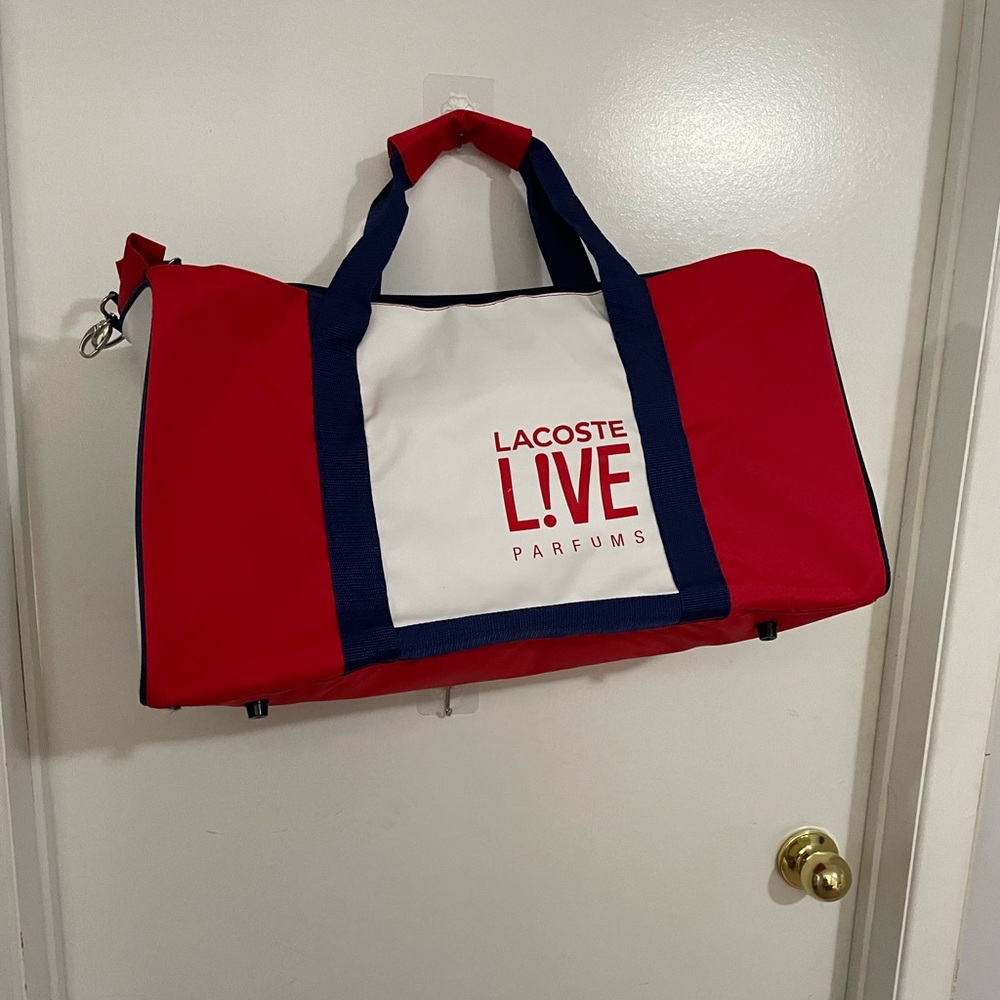 Lacoste Live Red and White Parfums Duffel Bag gym bag